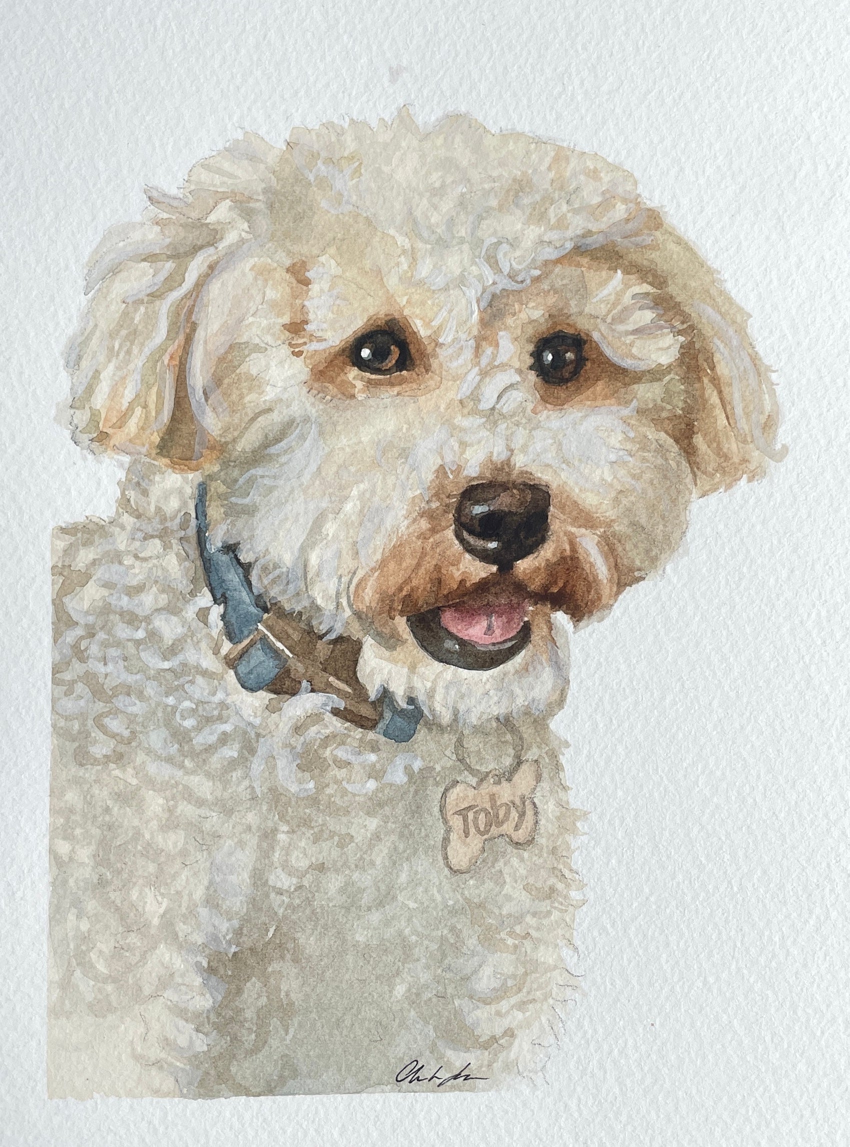 watercolor portrait of a poodle mix